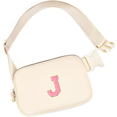 Image of mibasies Initial Fanny Pack for Girls, Birthday Gifts for 4 5 6 7 8 9 10 11 12 13 Teen Girl - Cute Personalized Trend Stuff - Cream J
