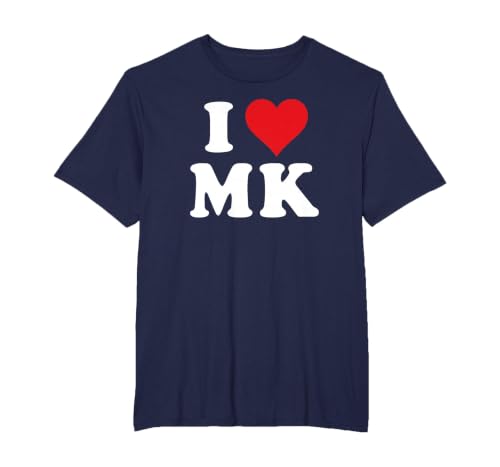 I Love MK Initials I Heart M.K. First Last Name M K T-Shirt, Men's Big and Tall, Navy Blue, 4X Tall
