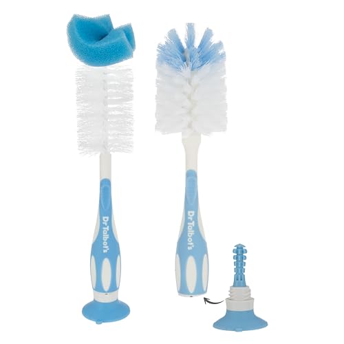 Image of Dr. Talbot’s Bottle and Nipple Brush, Soft Nylon Bristles, Sponge Top, Handle with Suction Base, 2 Pack, Blue