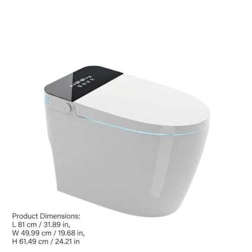 Inodoro inteligente monoblock sin tanque, elongado, altura ADA, con apertura/cierre automático, sensor de pie, lavado con agua tibia y secado con aire miniatura 5