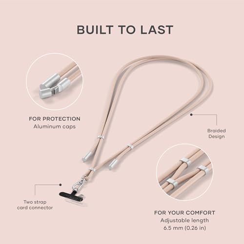 Image of Satechi OntheGo USB-C Lanyard Cable, 60W Fast Charging, 480Mbps Data Transfer, Built-in Crossbody Strap, Adjustable 1.5m / 4.9ft Braided Cord, USB-C to USB-C Cable for iPhone, Android - Desert Rose