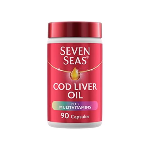 Seven Seas Cod Liver Oil Tablets, Plus Multivitamins & 110 mg Omega-3, 90 High Strength Capsules With Fish Oil, Plus Vitamin D, C, B12 & B6 & A, Folic Acid And Biotin, With EPA & DHA Cover
