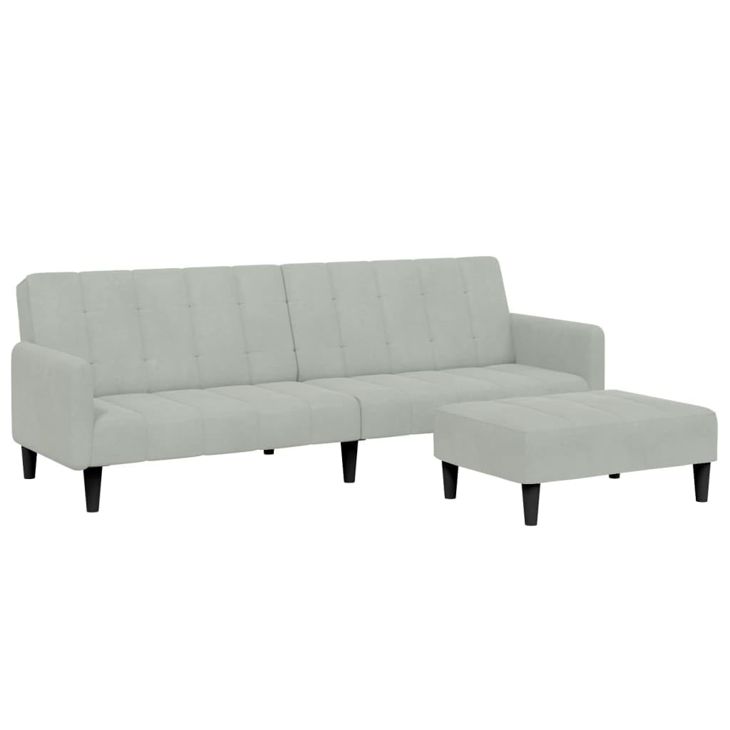 Sofa z funkcją spania 2-osobowa z podnóżkiem, jasnoszary aksamit, sofa przekształcająca do pokoju gościnnego, solidne wzornictwo, wygodne doświadczenie siedzenia, meble do salonu
