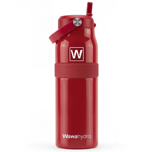 Image of 32 oz Insulated Water Bottle with Straw, Leakproof Stainless Steel Bottle with Handle, Non-Slip Silicone Sleeve, Internal Markings, Dishwasher Safe for Travel, Gym, Sports, Red
