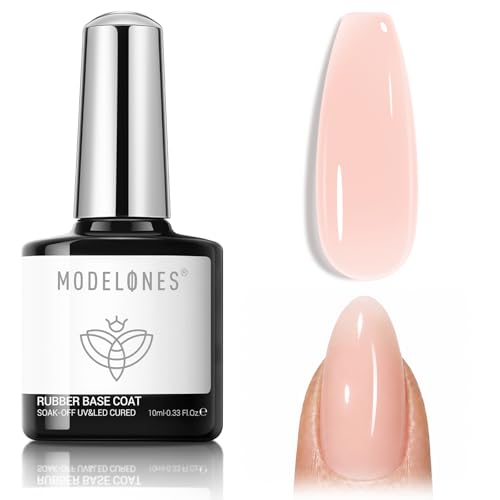 modelones Gel Base Coat for Nails, Neutral Nude Builder Rubber Base Gel Nail Polish for Strengthen Apex Building Extension Protect Weak Nails Long Last U V Manicure Gift for Women