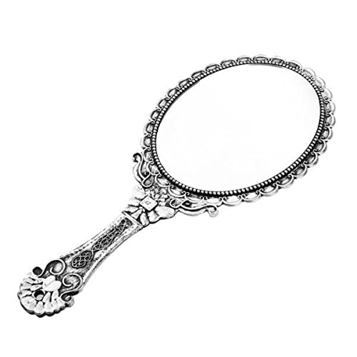 8xAntique Handheld Mirror with Embossed Rose Design for Makeup Antique Silver-image-20