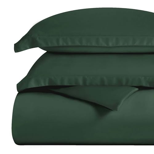 Superior Combed Cotton, 300 Thread Count 3 Piece Duvet Cover Set with 2 Pillow Shams, Single Ply Cotton, Soft and Luxurious Bedding Sets - Full/Queen Duvet Cover, Hunter Green