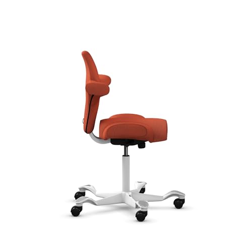 Image of HAG Capisco Sit to Stand Chair-White Frame-Upholstered Burnt Red