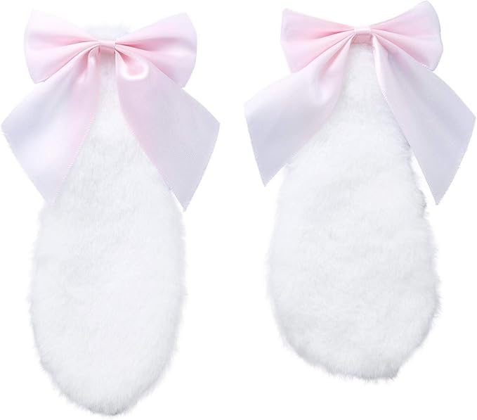 Pinzas para el cabello con orejas de conejo de peluche rosa claro miniatura 1