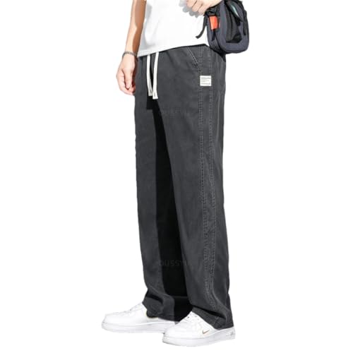 Men Summer Fabric Jeans Loose Straight Thin Elastic Waist Denim Pants Black XL