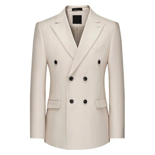 Men Beige Blazer Double Breasted Suit Jacket Casual Business Wedding Daily Wear Coat2