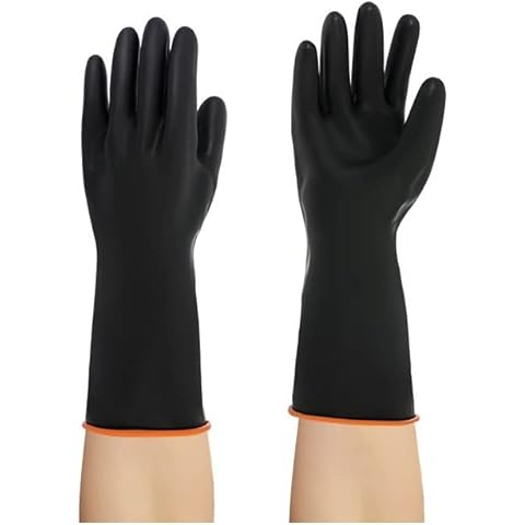Heavy Duty Latex Gloves, Chemical Resistant Gloves,Safety Work Cleaning Protective Waterproof Industrial Rubber Gloves, Resist Strong Acid, Alkali and Oil(35CM) Cover