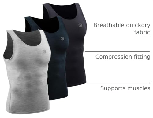 Image of NELEUS Men's 3 Pack Athletic Compression Under Base Layer Sport Tank Top