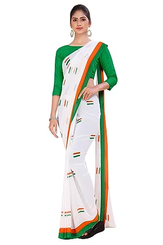 Uniform Sarees Corp Tricolor Women's Premium Soft Georgette Patri...