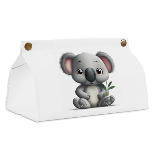 Cartoon Koala White Tissue Box Cover Rectangle PU Leather Cover for Tissue Boxes Modern Tissue Holder for Bathroom Office Tissue Holders Decorative Cute Napkin Holder for Kitchen Bedroom