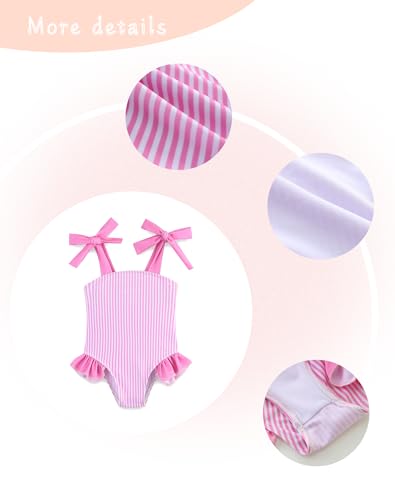 Image of Toddler Girl Swimsuit Summer Beach Bikini Cute Stripe Girls' One-Piece Swimwear with Bow Straps 5-6T
