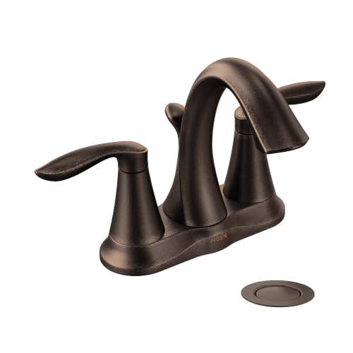 Image of Moen Eva Oil-Rubbed Bronze Two-Handle Centerset Lavatory Faucet with Drain Assembly, Sink Faucet Bathroom 3-Hole for Standard 4-inch Countertop Setup, 6410ORB