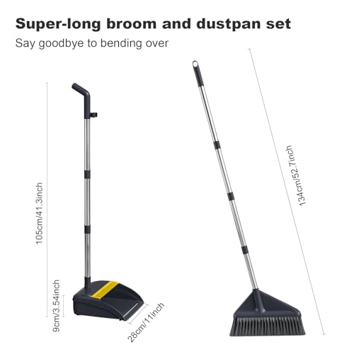 MOPUP Besen- und Kehrschaufel-Set, 132,1 cm lang, verstellbarer Griff, Besen mit Kehrschaufelzähnen zur Selbstreinigung, sauberes Haar, geeignet für Zuhause, Küche, Büro – Bild 6