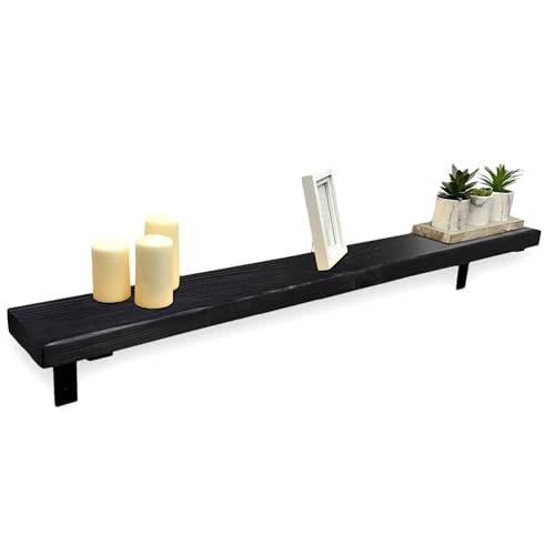 MKGT Handmade Solid Wood Radiator Shelf with Brackets | Rustic Slim Wall Shelf for Hallway Storage (Black, 60 cm)