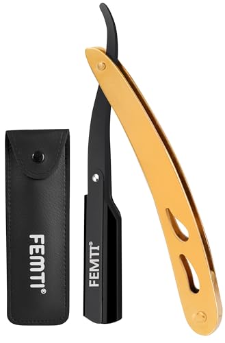 Femti Cut Throat Razor, Premium Quality Stainless Steel Straight Razor for Beard and Moustache Shaving, Cutthroat Razors Shavette Single Edge Razor, Barber Equipment for Professional (Gold)