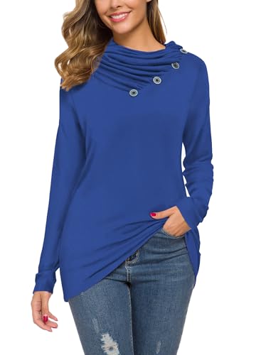 Image of WEACZZY Women's Long Sleeve Shirts Button Cowl Neck Casual Loose Tunic Tops Blouse Dressy Fashion 2026