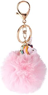 Unicorn Pom Pom Keyring Pompom Keychain Fluffy Keyring Cute Unicorn Keychain Plush Ball Bag Hanging Charm Pendant for Women Bag Backpack Accessories