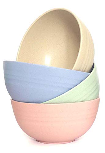 Unbreakable Cereal Bowls Lightweight Wheat Straw Bowl for Rice Noodle Soup bowl Snack bowl Dishwasher & Microwave Safe BPA Free choary bowls big soup bowl choary bowls explore bowl sets (4 Pack) (M)