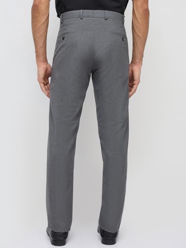 Image of Park Avenue Men Slim Fit Stripe Pattern Polyester Blend Flat Front Formal Trouser