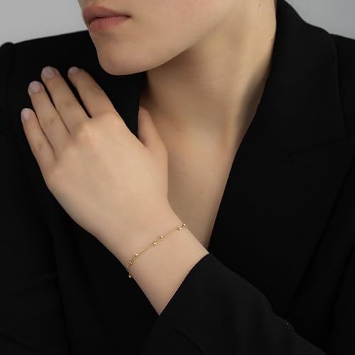 Gelin Beaded Station Bracelet in 14K Solid Gold | 14k Gold Layering Bracelet for Women | Double Strand Link Bracelet | 6+1 inch Adjustable Solid Gold Chain2