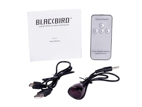 Interruptor S/PDIF 4x1 Monoprice Blackbird con cable de alimentación USB y receptor IR 4
