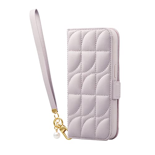 エレコム iPhone 14 Pro ケース カバー 手帳型 レザー キルティング ミラー付き カードポケット付き ピンクベージュ PM-A22CPLFJM4PL