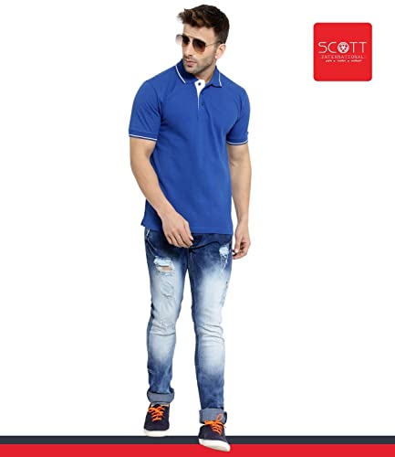 Image of Scott International Men's Organic Cotton Regular Fit Polo T-Shirt (Royal Blue with White, XL)