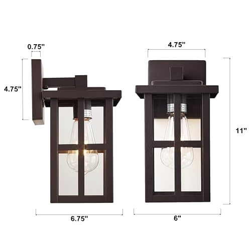 Image of MICSIU 2 Pack Bronze Outdoor Wall Light Fixtures, 11 inch Modern Farmhouse | No Assembly Required, Clear Glass, Anti-Rust, Front Porch Light For House Porch Garage