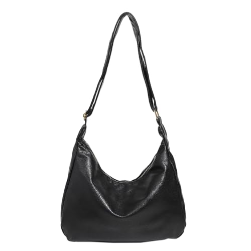 Image of Hobo Bags For Women Vintage Leather Purse Slouchy Shoulder Bag Brown Handbags (Black)