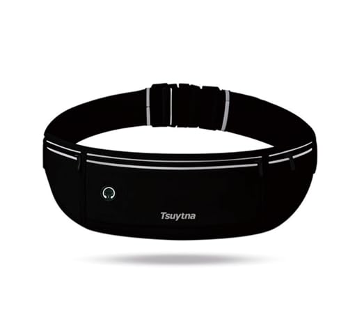 TSUYTNA Slim Running Belt Fanny Pack for Men Women, Running Phone Holder Runners Pouch Waist Pack for Workout, Money Belt, 3 Pockets Running Gear Accessories Fits ALL Phones (Black)