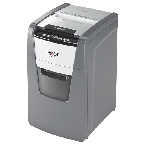 Rexel Optimum 2020130XCH AutoFeed+ 130X Destructeur de documents automatique 130 feuilles Niveau de sécurité P4 Coupe croisée pour petits bureaux 44 l