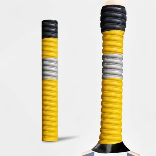 Image of Professional Cricket Bat Handle Coil Grips with Better Shock Absorption | Soft Rubber for Better Swing | Durable, High-Quality Batting Grip for All Cricket Players, Pack of 1 (Yellow)