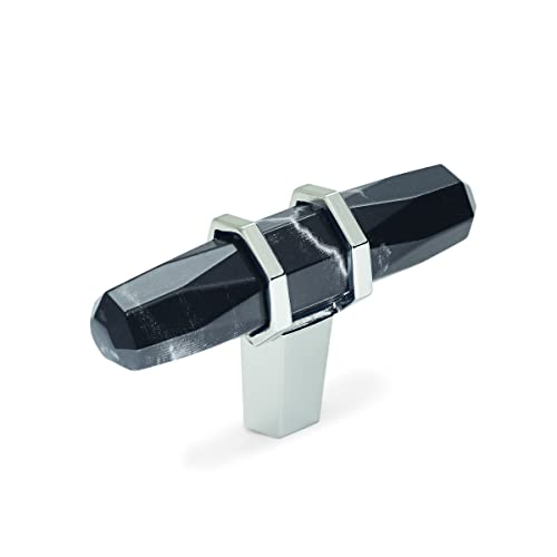 Image of Amerock 2-1 /2 inch Bar Carrione Marble Black /Polished Nickel Cabinet Knob