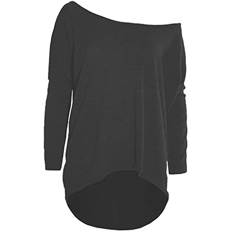 Womens Knitted Lagenlook Oversized Jumper Baggy Off The Shoulder High Low Dipped Hem Top Cover
