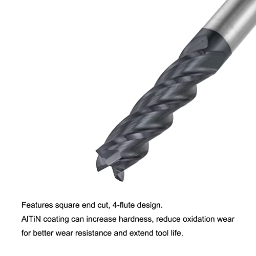 Image of uxcell Square Nose End Mill, 6mm Tip Dia Solid Carbide AlTiN Coated CNC Router Bits 4 Flute Spiral Milling Cutter HRC45 with 6mm Shank 75mm (3-inch) Length