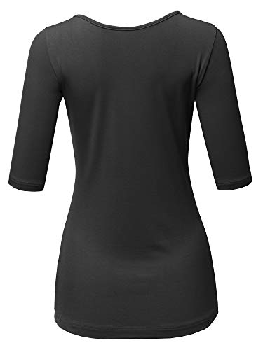 SSOULM Women's Basic Stretchy 1/2 Sleeve Crewneck Slim Fit T-Shirt Top with Plus Size3