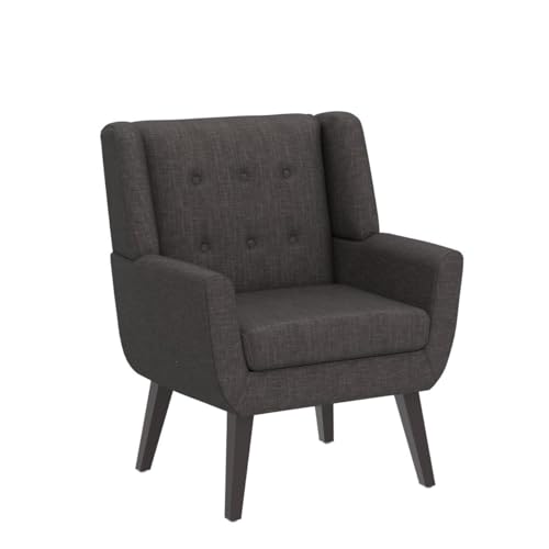 HUIMO Upholstered Button Tufted Armchair, Accent Chair, Linen Fabric Sofa Chairs for Living Room, Bedroom, Mid-Century Modern Comfy Reading Chair (Grey) - Thumbnail 5