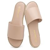 Shoe Land Flache Sandalen für Damen 2025 – bequeme Pantoletten mit gepolstertem Fußbett | elegante Sommersandalen mit offenem Zehenbereich für Strand, Reisen & Alltag, Taupe, 35 EU