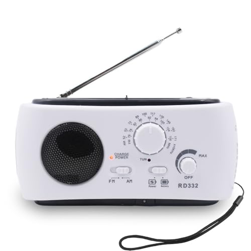 Radio de Emergencia Solar y Manivela Am/FM - Linterna LED + Cargador USB Portátil, Impermeable para Camping, Senderismo y Emergencias en Hogar