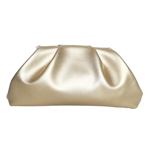 Image of BRYCTSISEN Pleated Evening Vegan Leather Clutch Handbag Purse Metallic PU Cloud Shoulder Bag for Women Evening Purse Handbag