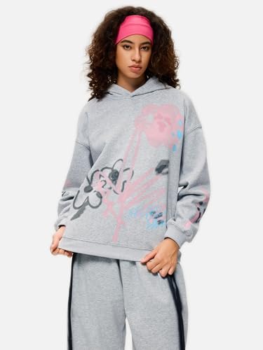 Aelfric Eden Womens Oversized Graphic Hoodies Cartoon Graffiti Print Fleece Hooded Sweatshirt Unisex Long Sleeve Pullover