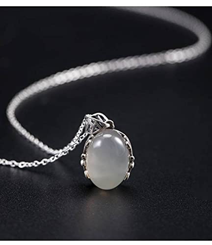 Collier fin en argent précieux et pendentif en véritable calcédoine
