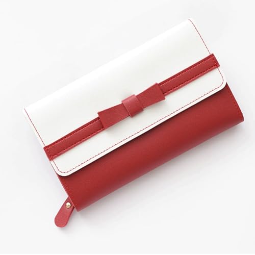 Women Leather Wallets Bow-Knot Small Fresh Clutch Card Holder Ladies Purse with Zipper Pocket for Women