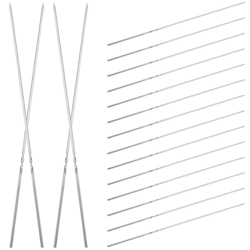 TOBBOMEY 50 Piezas Brochetas de Acero Inoxidable Planas Pinchos para Barbacoa Reutilizables para Carne y Verduras Parrilla