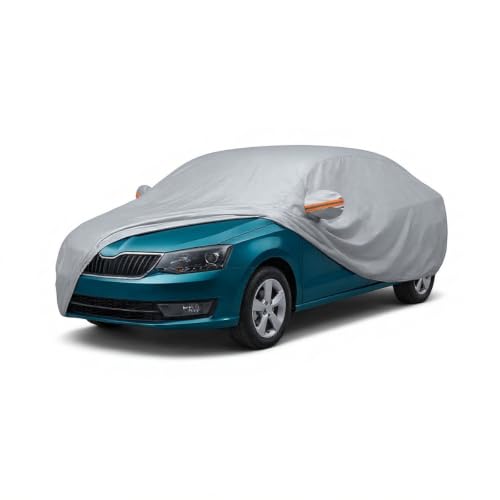 Image of myTVS 100% Waterproof Car Body Cover for Skoda Rapid - Custom-Fit, Double-Layer, UV & Dust Proof, Mirror Pockets & Elastic Clip Lock (CSK 6)